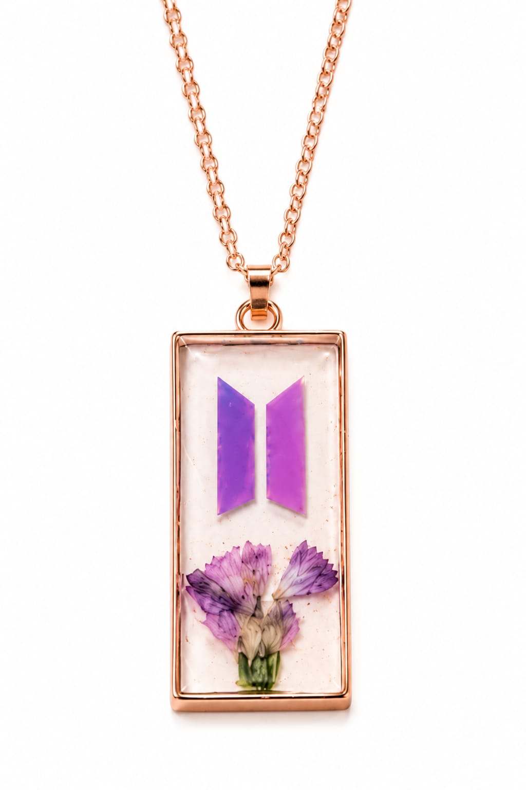 BTS Inspired Purple Flower Pendant Necklace for ARMY Fans | K-Pop Resin Jewelry
