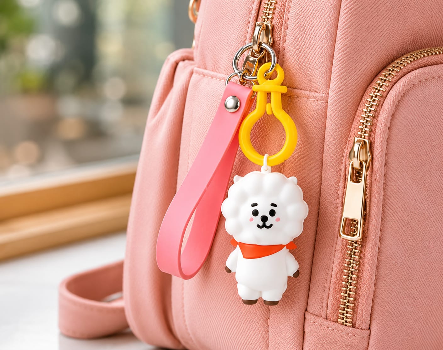BT21 Cooky Silicone Keychain with Wrist Strap | Cute BTS Bunny Bag Charm & Key Ring for ARMY Fans