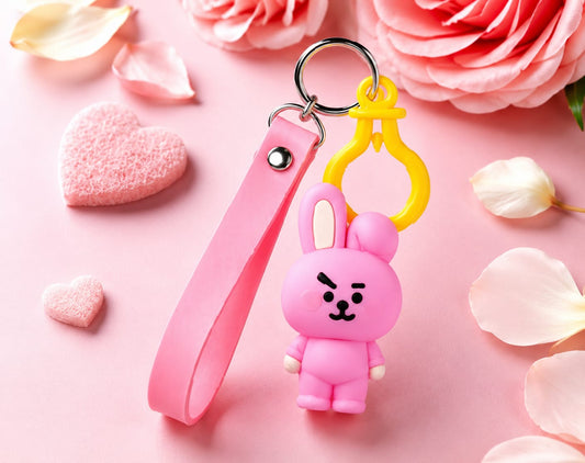 BT21 Cooky Silicone Keychain with Wrist Strap | Cute BTS Bunny Bag Charm & Key Ring for ARMY Fans