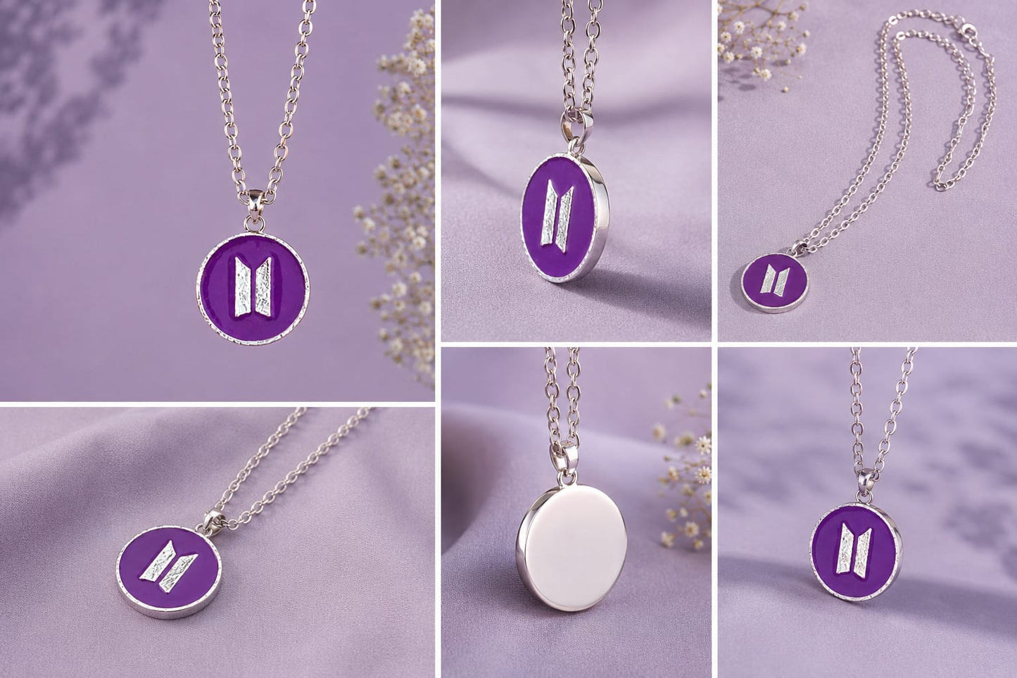 BTS Inspired Purple Logo Pendant Necklace | Korean K-Pop Fan Fashion Chain | Stylish Gift ,daily Wear