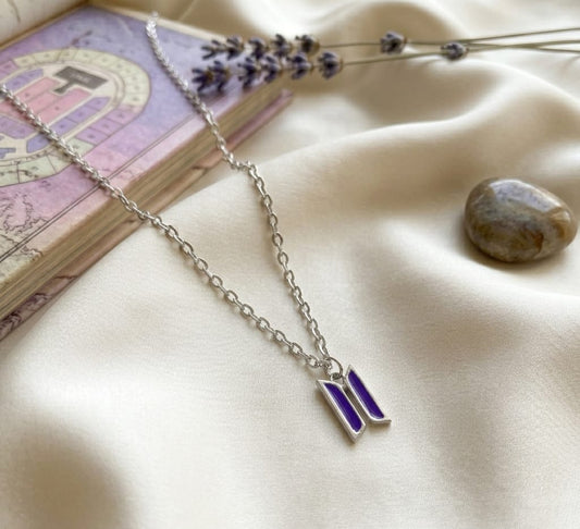 BTS Logo Pendant Necklace | Purple Enamel Charm Chain for ARMY Fans | Korean K-Pop Style Jewellery