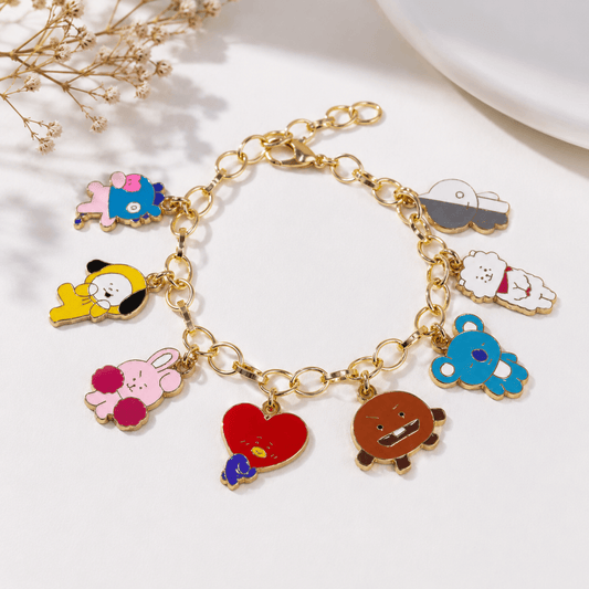 BT21 Inspired Gold Charm Bracelet for BTS ARMY for BTS ARMY Fans | BTS Band