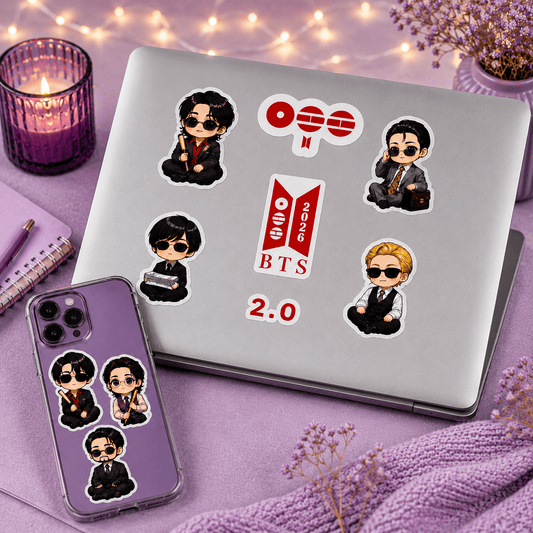 BTS 2026 Chibi Character Sticker Sheet – Premium Waterproof for BTS ARMY Fans | BTS Band