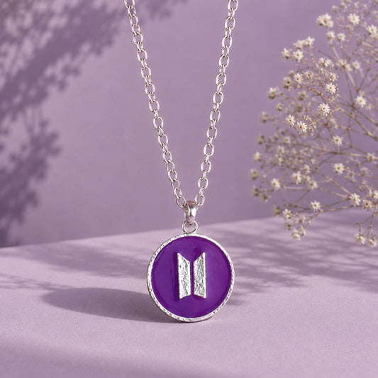 BTS Inspired Purple Logo Pendant Necklace | Korean K-Pop Fan Fashion Chain | Stylish Gift ,daily Wear for BTS ARMY Fans | BTS Band
