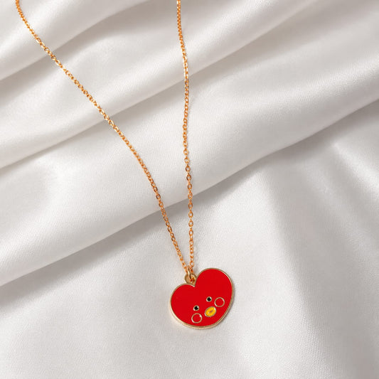 Cute Red Heart Pendant Necklace | Korean Style Fashion Chain for Girls for BTS ARMY Fans | BTS Band