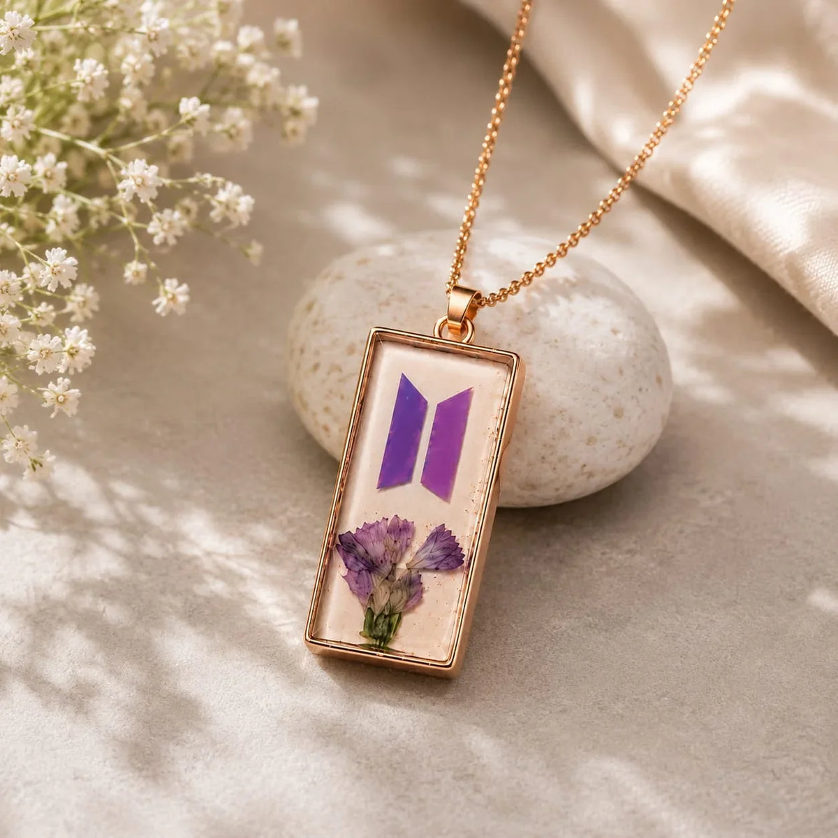BTS Purple Flower Pendant Necklace