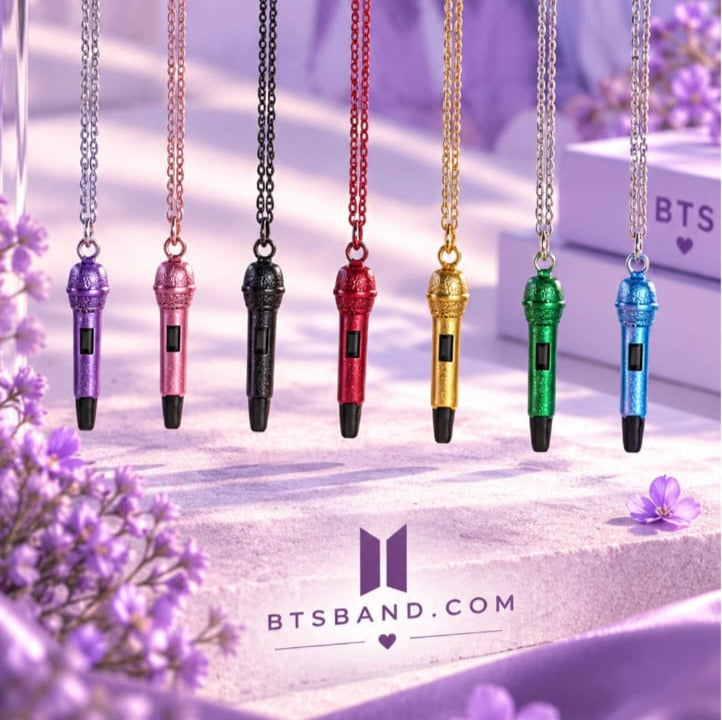 BTS Microphone Pendant Necklace – Colorful K-Pop Inspired Chain Necklace