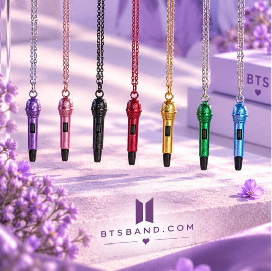 BTS Microphone Pendant Necklace – Colorful K-Pop Inspired Chain Necklace