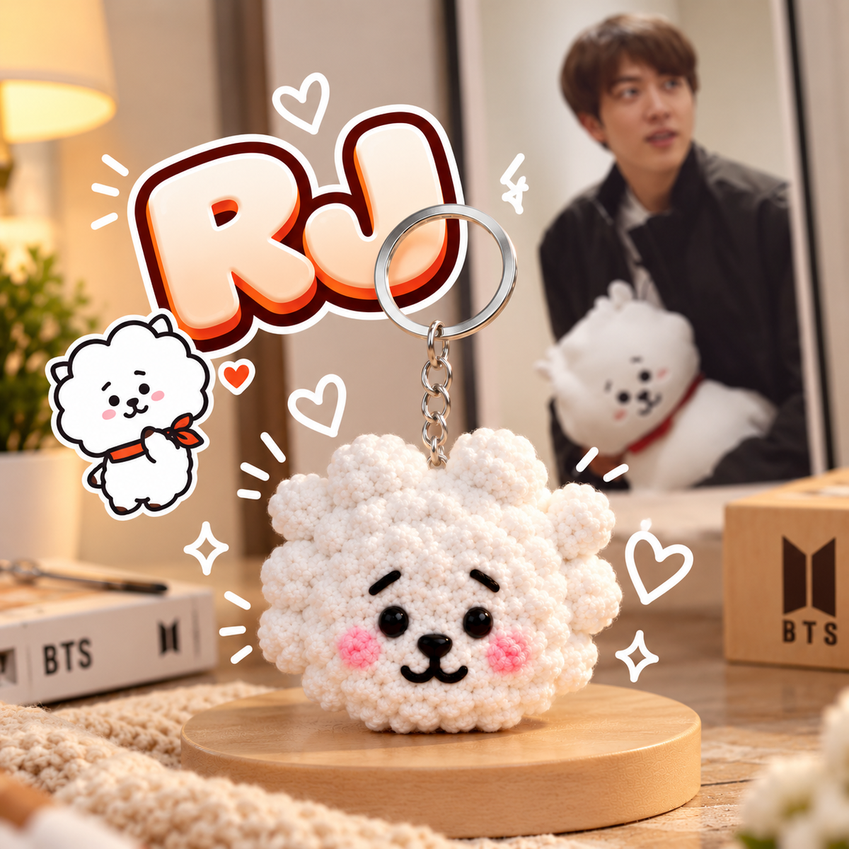 RJ Crochet Keychain – Handmade BT21-Inspired Alpaca Bag Charm
