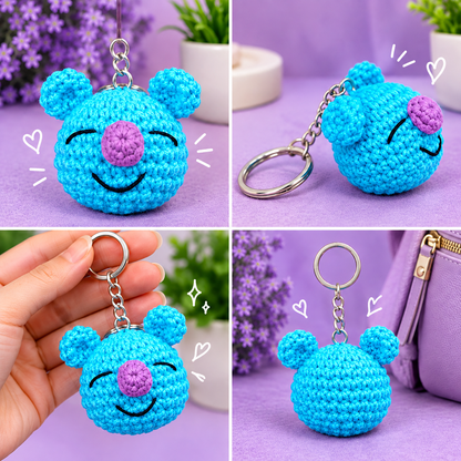 Cute Handmade Koya BT21 Crochet Keychain Sky Blue Purple