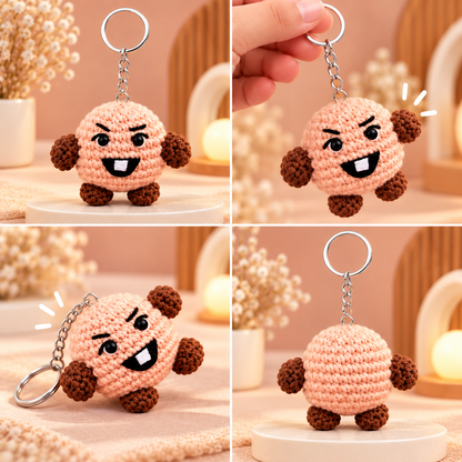 Handmade Shooky-inspired crochet keychain in brown.