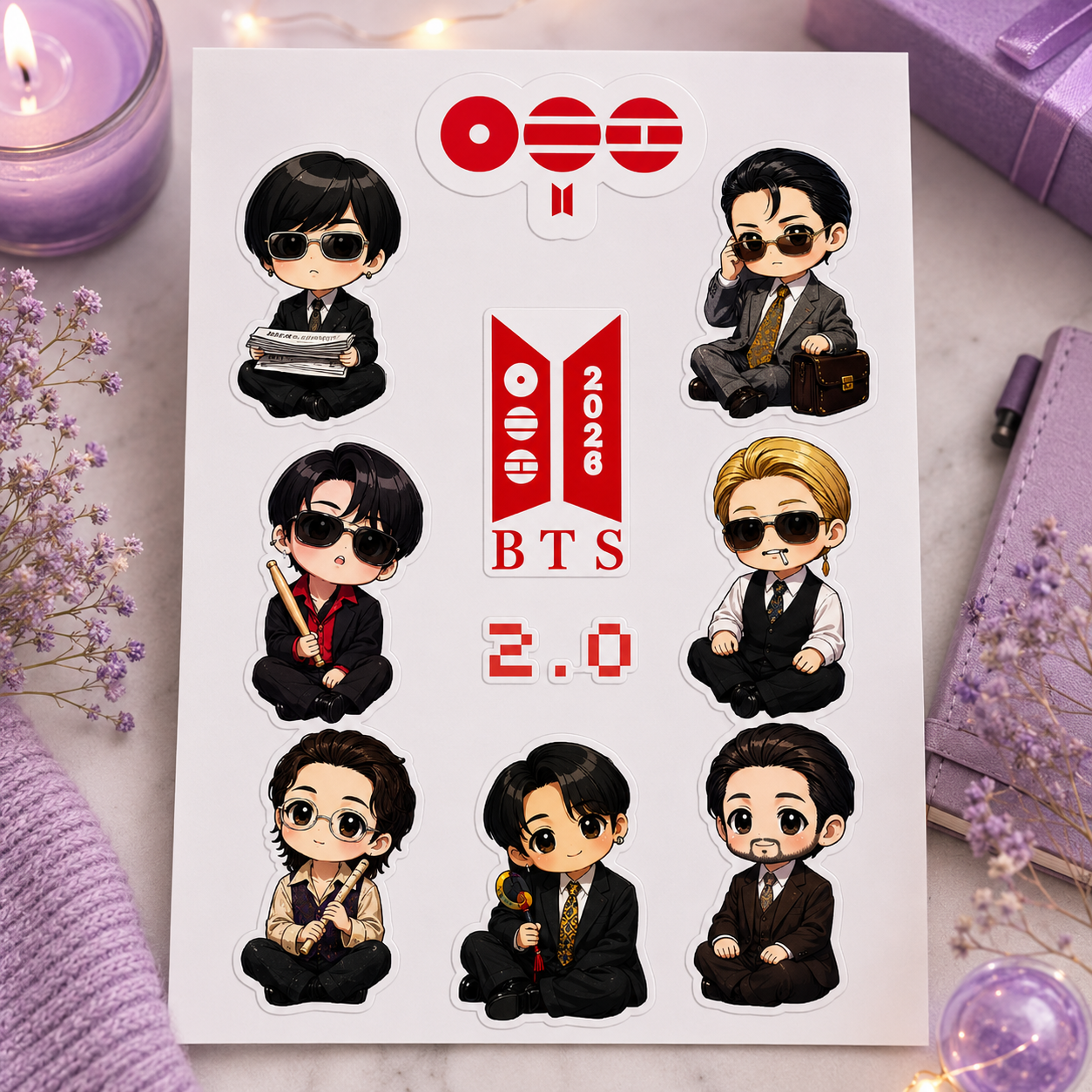 BTS Inspired Waterproof Sticker Sheet