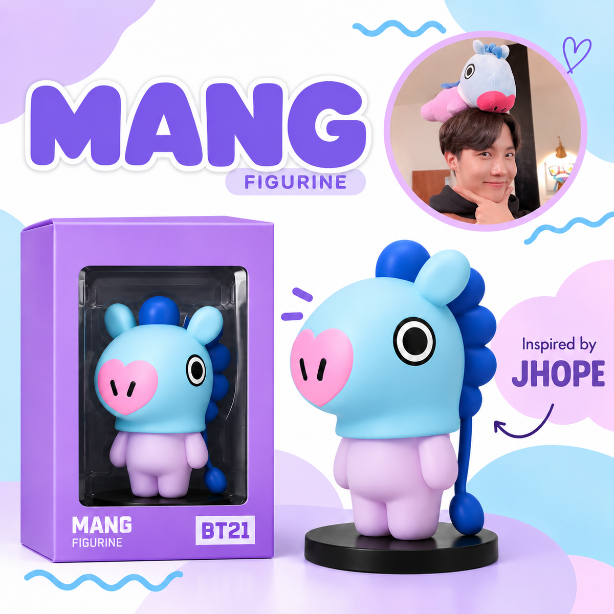 MANG figurine inspired by BTS J-Hope with blue and lavender design