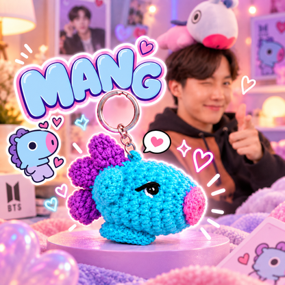 MANG crochet keychain with silver keyring