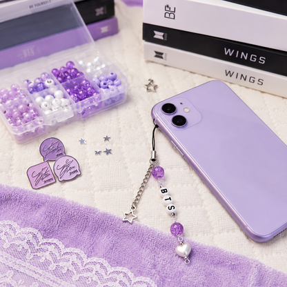 Stylish BTS Inspired Purple Phone Charm with Letter Beads and Star Charm