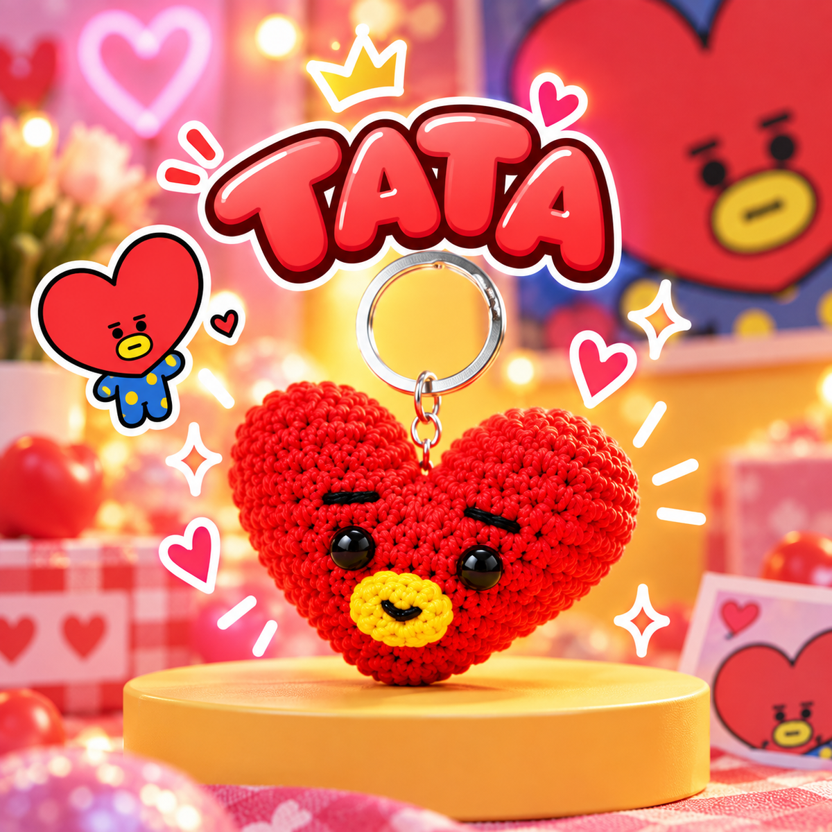 Red TATA crochet heart keychain