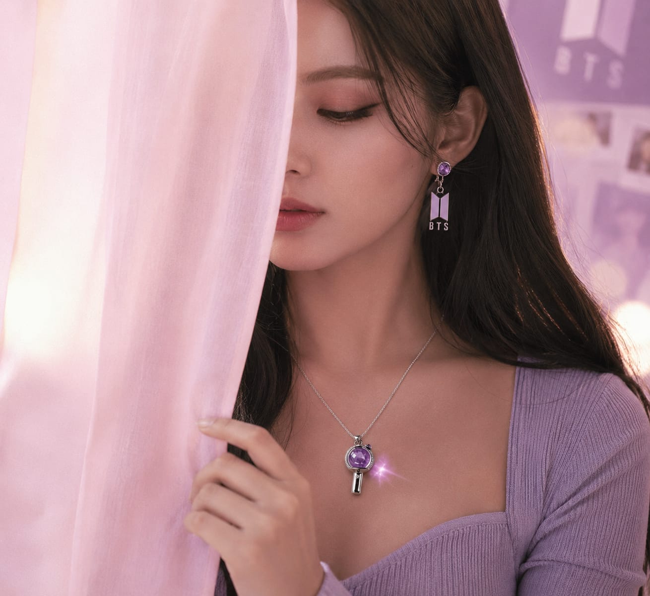 Kpop BTS Inspired Purple Gemstone Pendant Necklace for Women & Girls