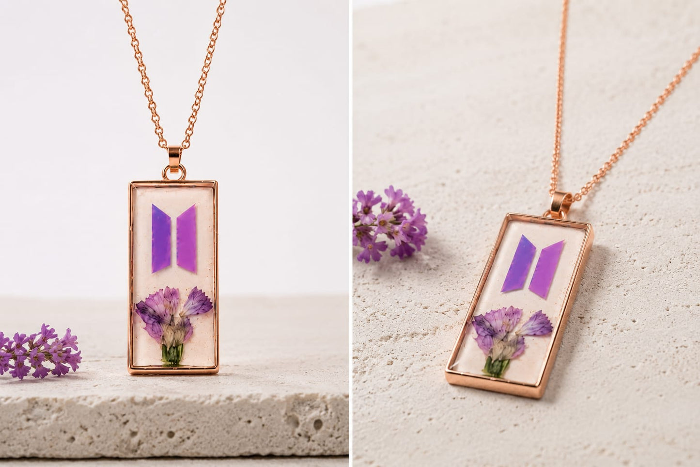 BTS Inspired Purple Flower Pendant Necklace for ARMY Fans | K-Pop Resin Jewelry