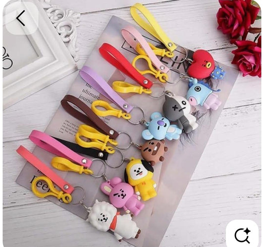 BT21 Cooky Silicone Keychain with Wrist Strap | Cute BTS Bunny Bag Charm & Key Ring for ARMY Fans