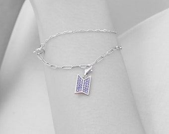 BTS-Inspired Signature Charm Bracelet – Elegant Silver Finish with Premium Purple Stone Accents
