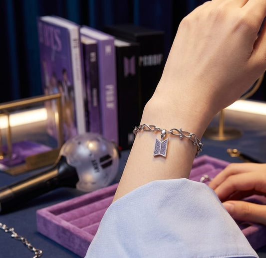 BTS-Inspired Signature Charm Bracelet – Elegant Silver Finish with Premium Purple Stone Accents