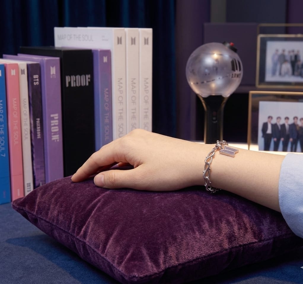 BTS-Inspired Signature Charm Bracelet – Elegant Silver Finish with Premium Purple Stone Accents