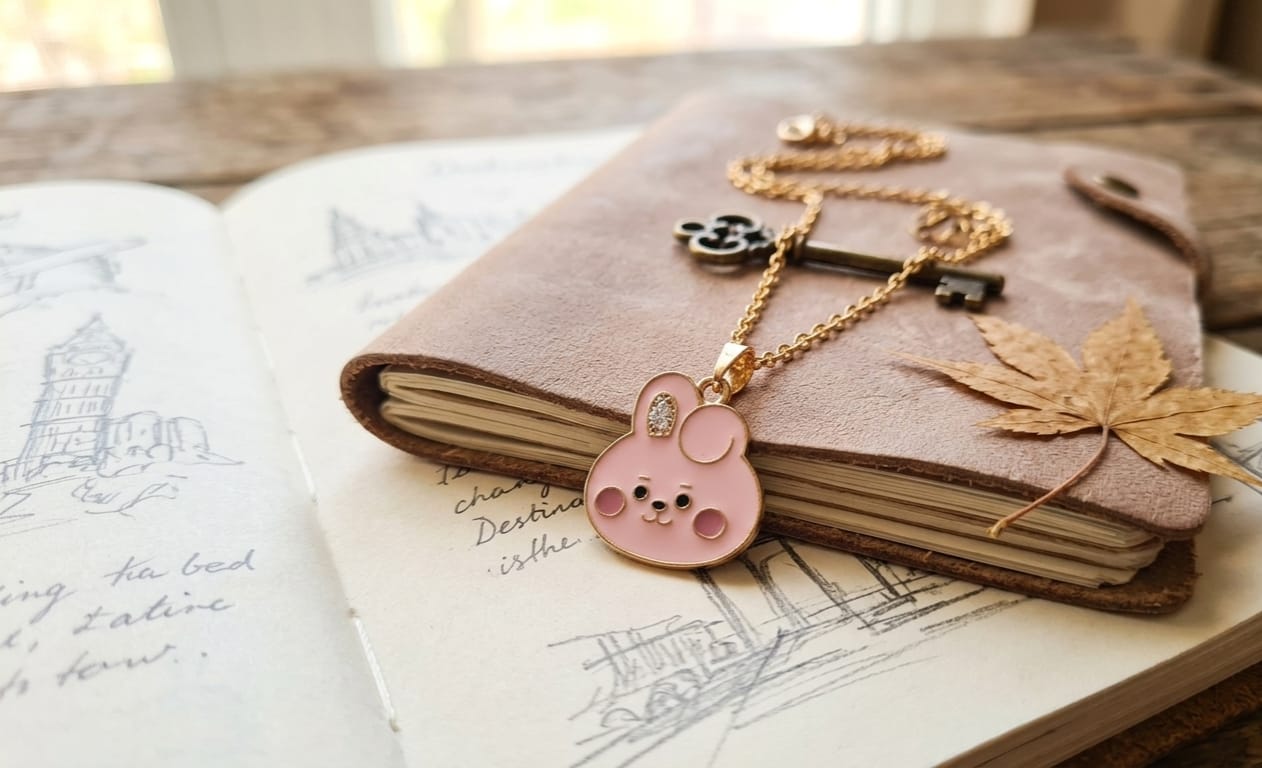 Premium Aesthetic: Adorable Pink Bunny Enamel Gold-Tone Pendant Necklace