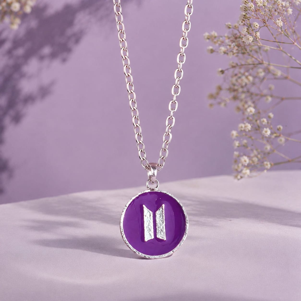 BTS Inspired Purple Logo Pendant Necklace | Korean K-Pop Fan Fashion Chain | Stylish Gift ,daily Wear
