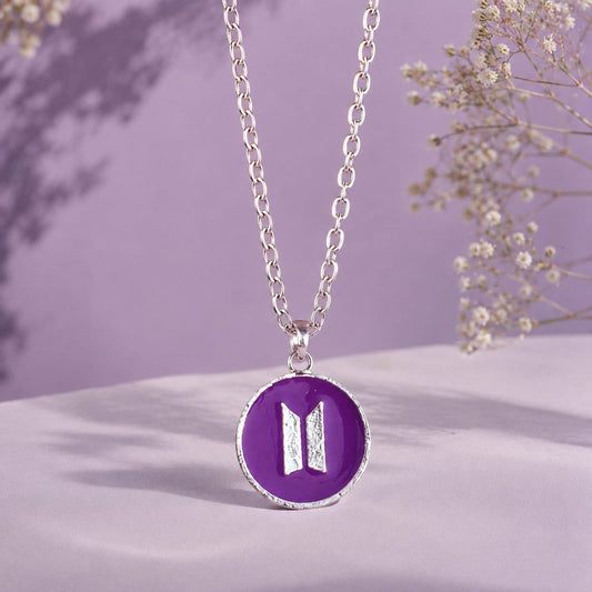 BTS Inspired Purple Logo Pendant Necklace | Korean K-Pop Fan Fashion Chain | Stylish Gift ,daily Wear