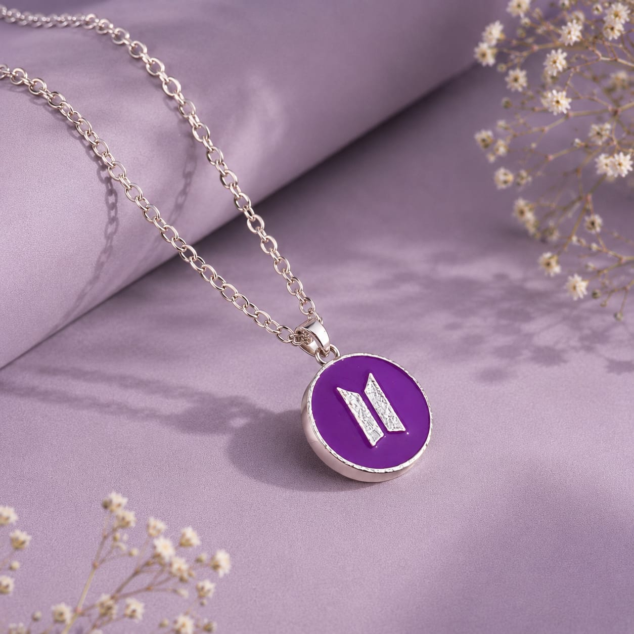 BTS Inspired Purple Logo Pendant Necklace | Korean K-Pop Fan Fashion Chain | Stylish Gift ,daily Wear