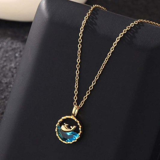 Elegant Gold Plated Ocean Wave Pendant Necklace for Women