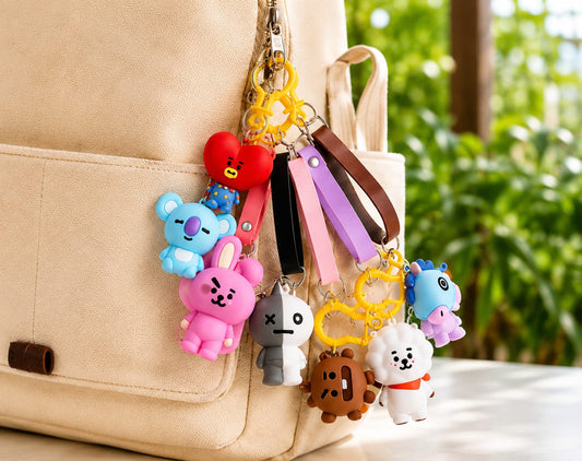 BT21 Cooky Silicone Keychain with Wrist Strap | Cute BTS Bunny Bag Charm & Key Ring for ARMY Fans