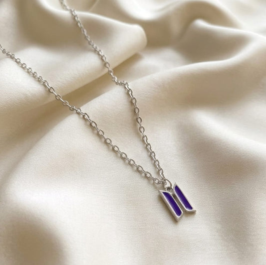 BTS Logo Pendant Necklace | Purple Enamel Charm Chain for ARMY Fans | Korean K-Pop Style Jewellery