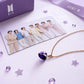 “BTS Inspired Purple Crystal Heart Pendant Necklace | Korean Style Kpop Fashion Chain”