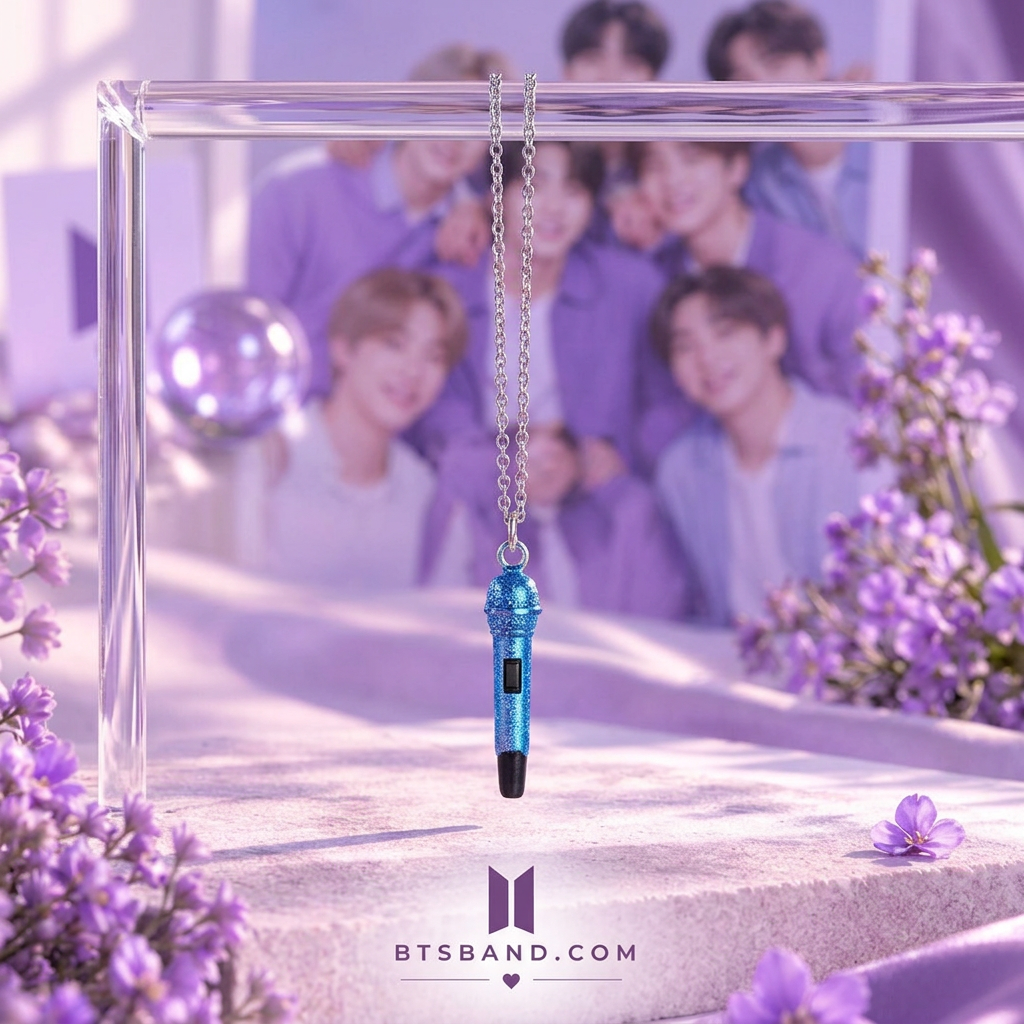 BTS Microphone Pendant Necklace – Colorful K-Pop Inspired Chain Necklace