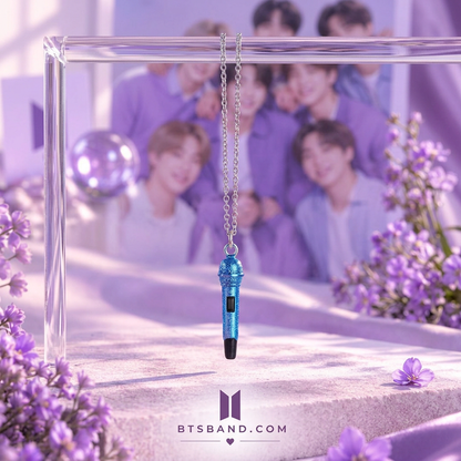 BTS Microphone Pendant Necklace – Colorful K-Pop Inspired Chain Necklace