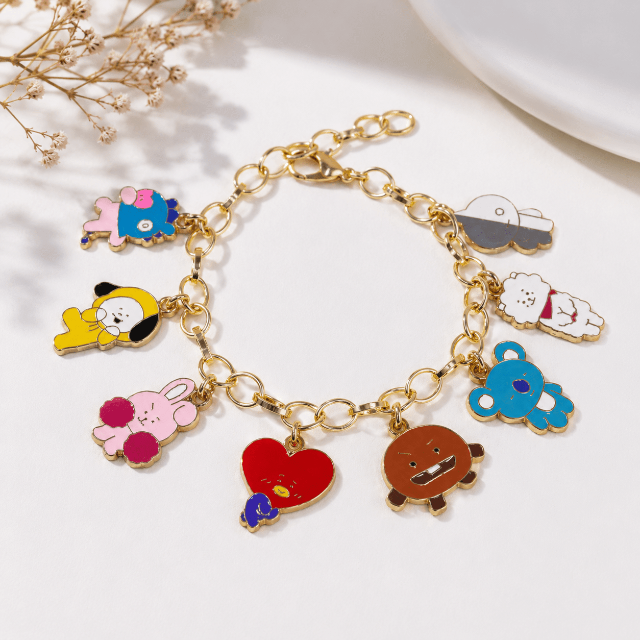 BT21 Inspired Gold Charm Bracelet for BTS ARMY for BTS ARMY Fans | BTS Band