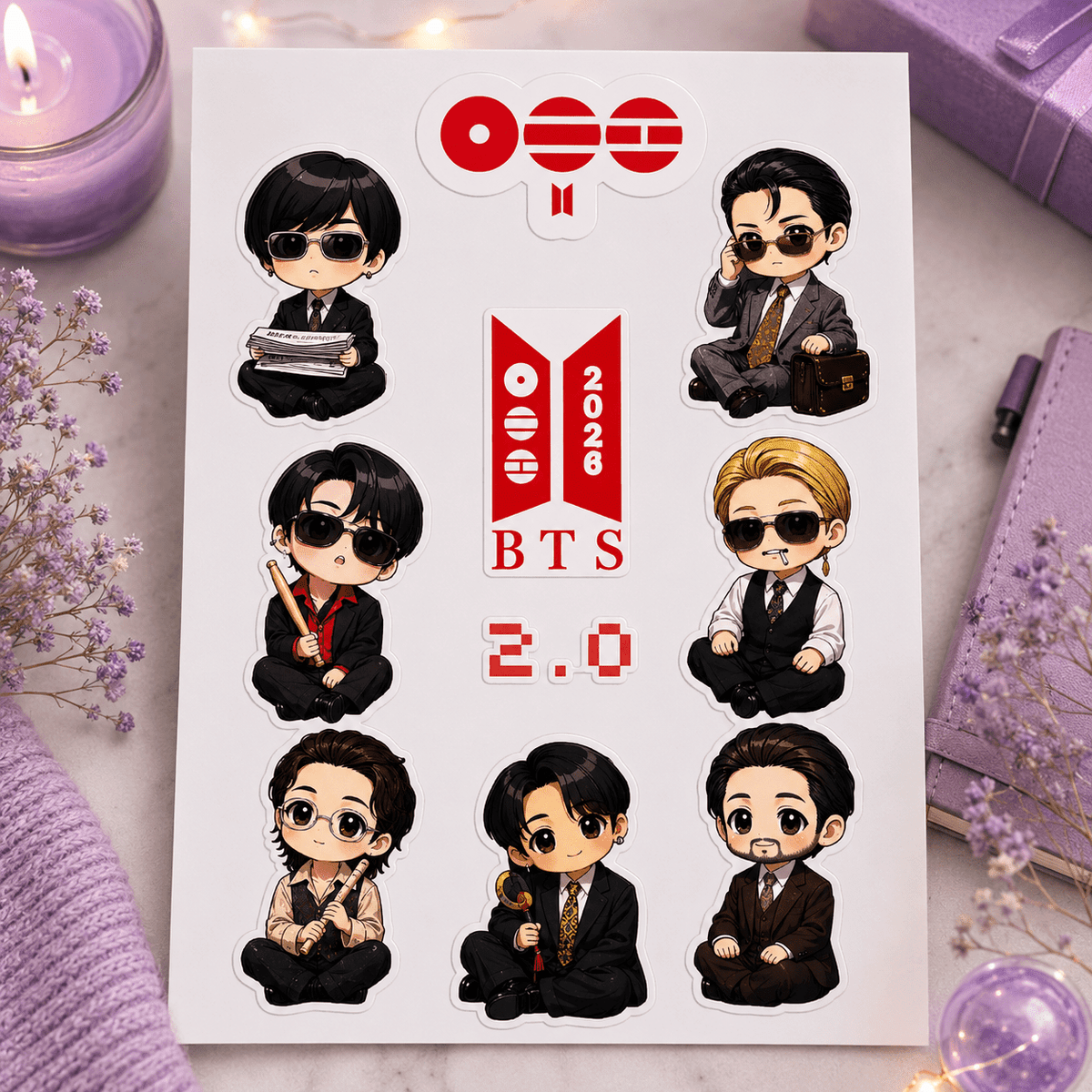 BTS 2026 Chibi Character Sticker Sheet – Premium Waterproof for BTS ARMY Fans | BTS Band