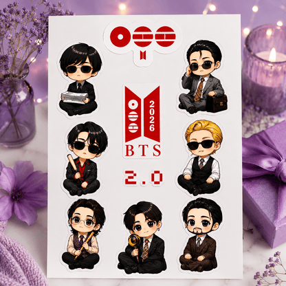 BTS 2026 Chibi Character Sticker Sheet – Premium Waterproof for BTS ARMY Fans | BTS Band
