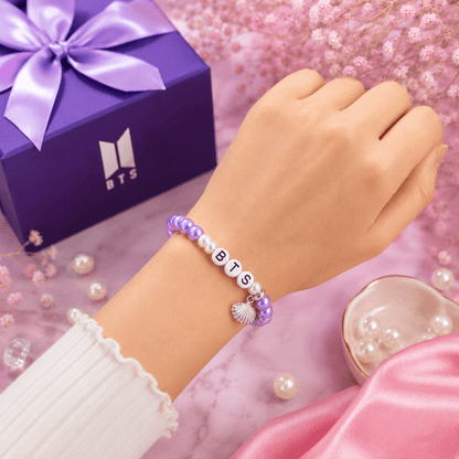 BTS Inspired Purple Beaded Bracelet with Pearl Beads