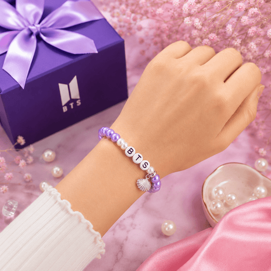 BTS Inspired Purple Beaded Bracelet with Pearl Beads