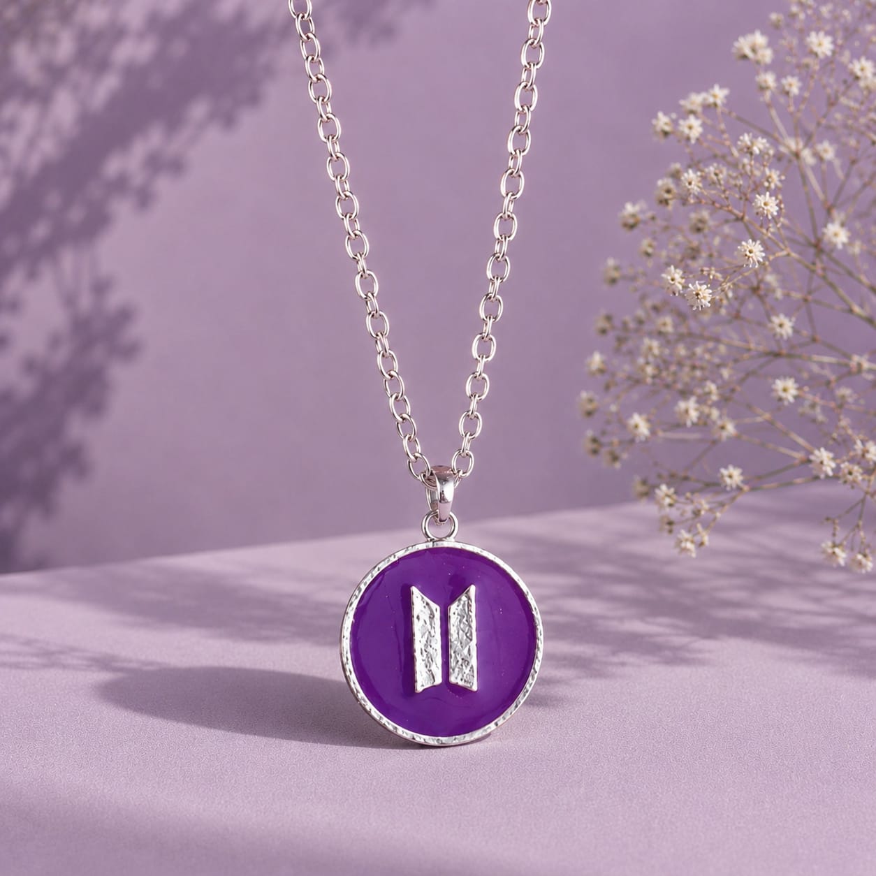 BTS Inspired Purple Logo Pendant Necklace | Korean K-Pop Fan Fashion Chain | Stylish Gift ,daily Wear for BTS ARMY Fans | BTS Band