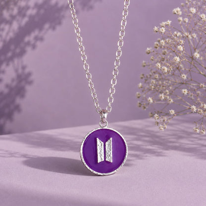 BTS Inspired Purple Logo Pendant Necklace | Korean K-Pop Fan Fashion Chain | Stylish Gift ,daily Wear for BTS ARMY Fans | BTS Band