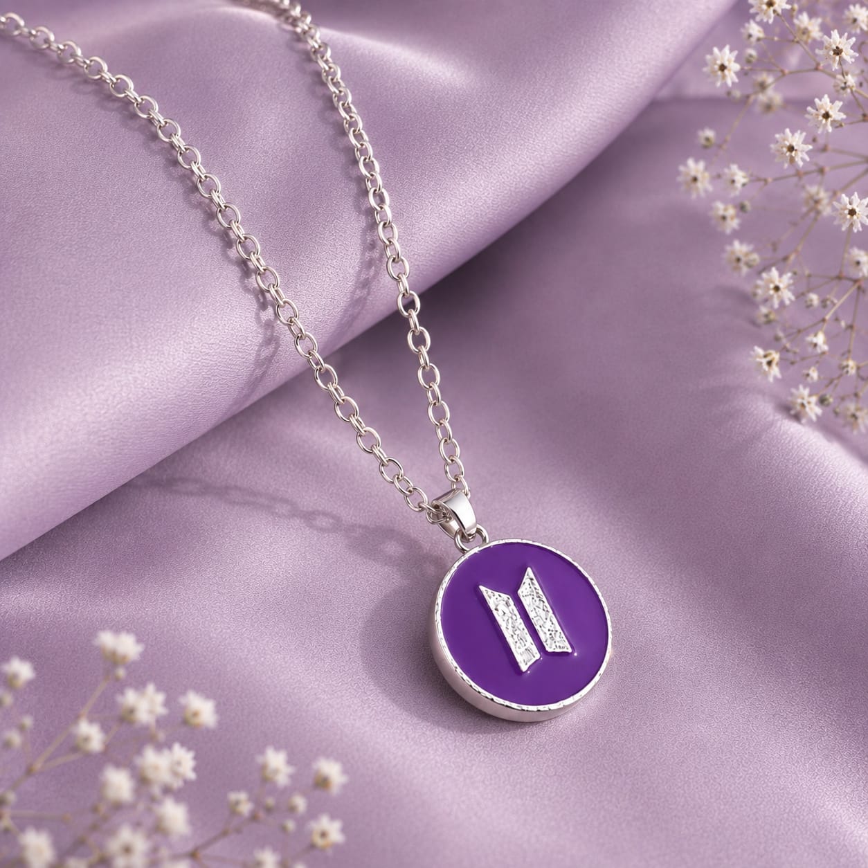 BTS Inspired Purple Logo Pendant Necklace | Korean K-Pop Fan Fashion Chain | Stylish Gift ,daily Wear for BTS ARMY Fans | BTS Band