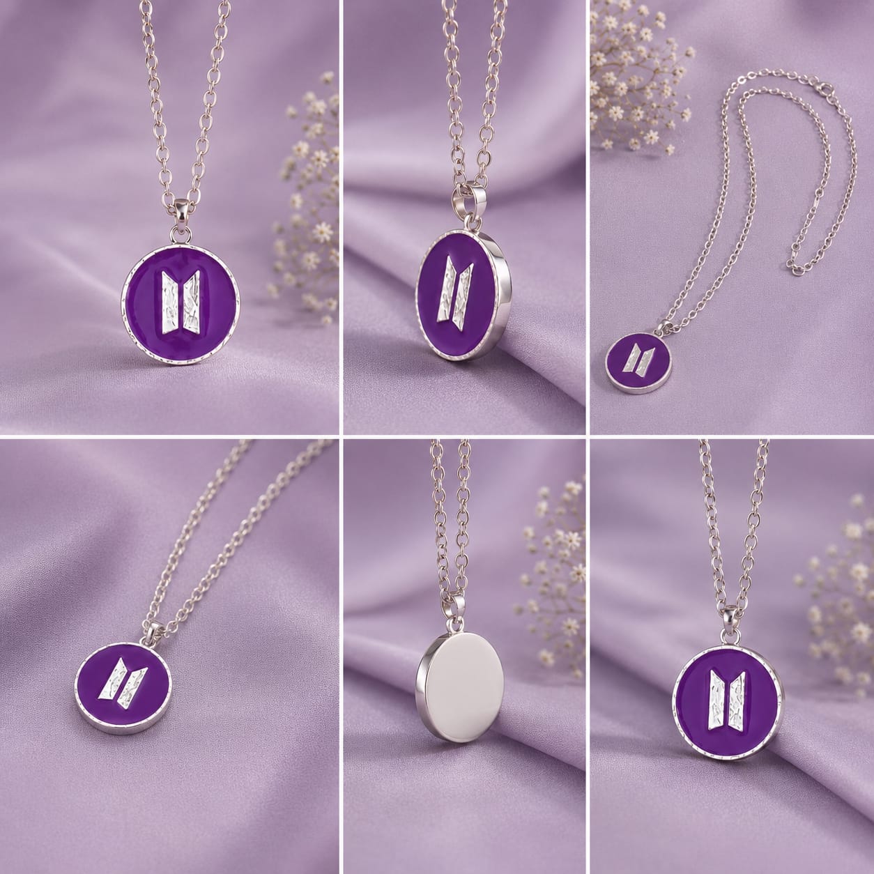BTS Inspired Purple Logo Pendant Necklace | Korean K-Pop Fan Fashion Chain | Stylish Gift ,daily Wear for BTS ARMY Fans | BTS Band