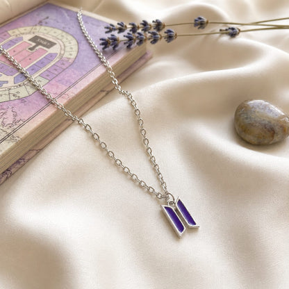 BTS Logo Pendant Necklace | Purple Enamel Charm Chain for ARMY Fans | Korean K-Pop Style Jewellery for BTS ARMY Fans | BTS Band