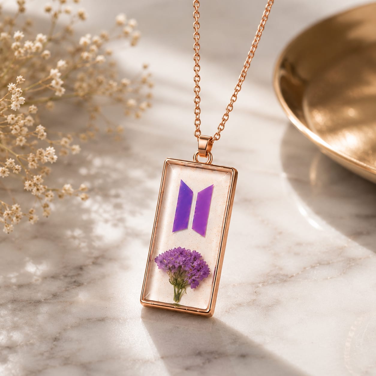 BTS Purple Flower Pendant Necklace | ARMY K-Pop Jewelry - BtsBand