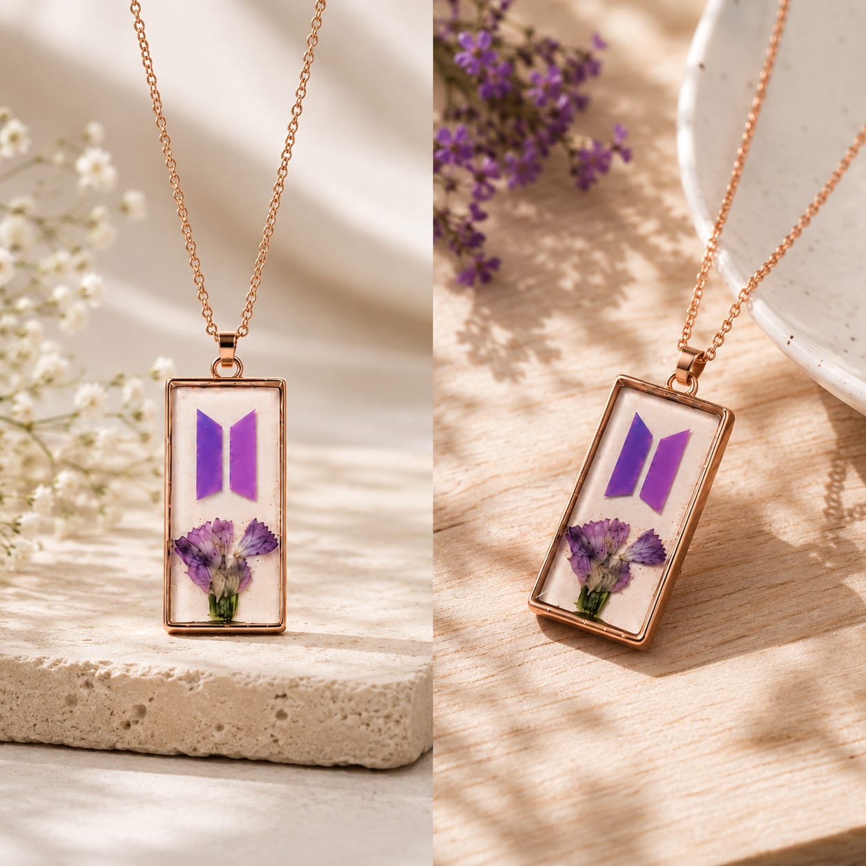 BTS Purple Flower Pendant Necklace | ARMY K-Pop Jewelry - BtsBand