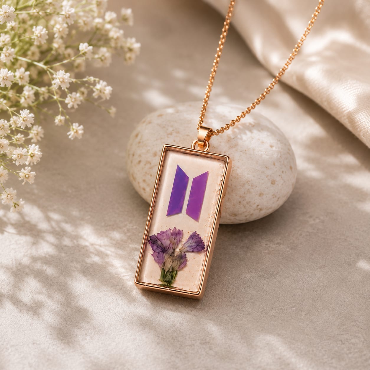 BTS Purple Flower Pendant Necklace | ARMY K-Pop Jewelry - BtsBand