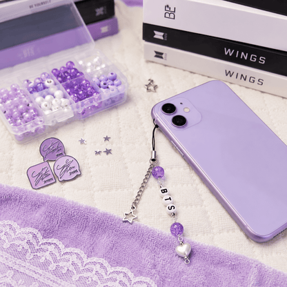 Stylish BTS Inspired Purple Phone Charm with Letter Beads and Star Charm